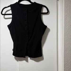 Black Sleeveless Button-Up Top